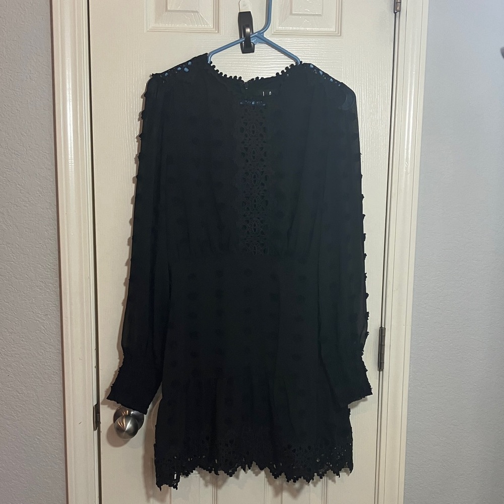 NWT Lulu's Black Dress with Pom Pom Trim Size S. 012025-0007